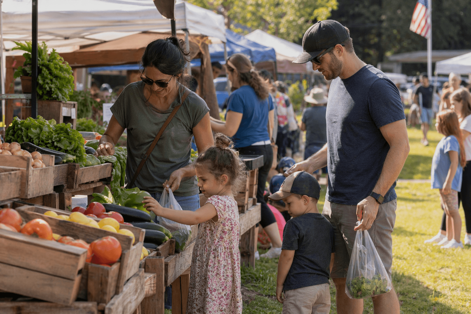 Family with young kids at a free community outdoor event