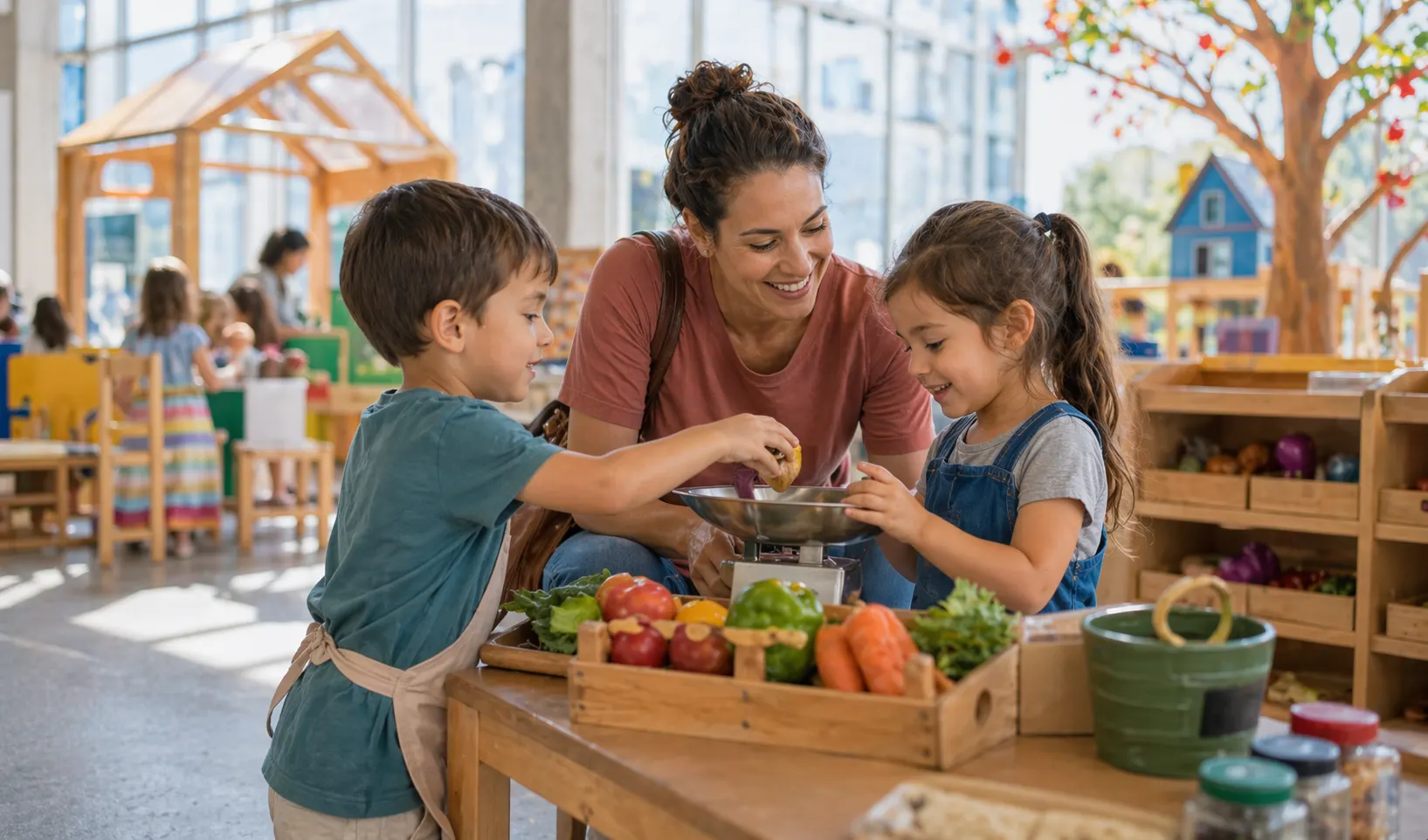 Toddler exploring a hands-on exhibit at a children's museum