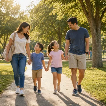 Family enjoying a free nearby outing with kids