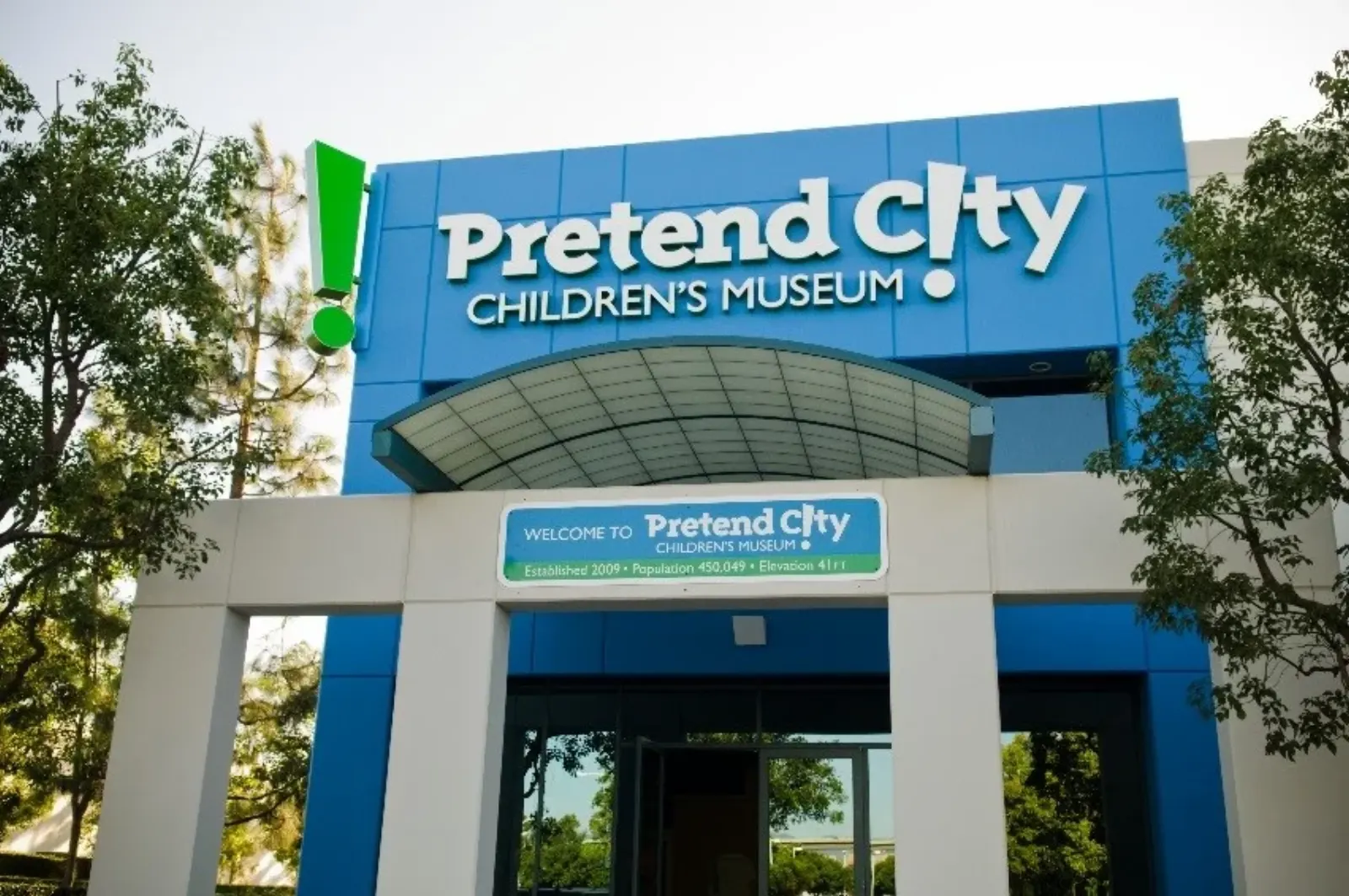 Front of Pretend City Children's Museum in Irvine for a family outing